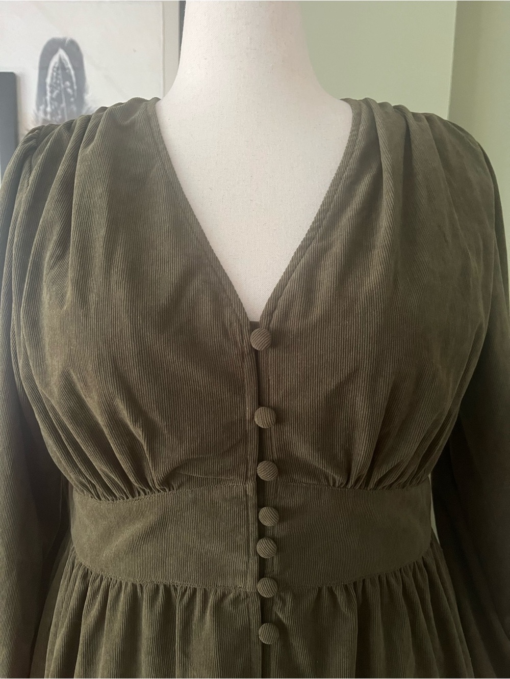 Deep Olive Fine Wale Corduroy Fit & Flare Dress | size L - Picture 2 of 7